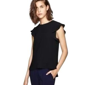 Aritzia Babaton Chaplin Black Flutter Sleeve Blouse